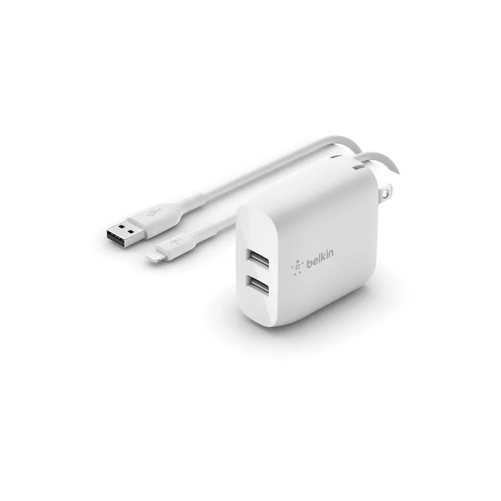 Belkin BOOST CHARGE Dual USB-A Wall Charger 24W with Lightning to USB-A cable